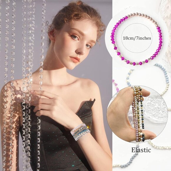 Boho Beaded Bracelets Set 27Pcs Multi Layer Crystal Glass Stretch Stacking Jewel - Picture 2 of 7